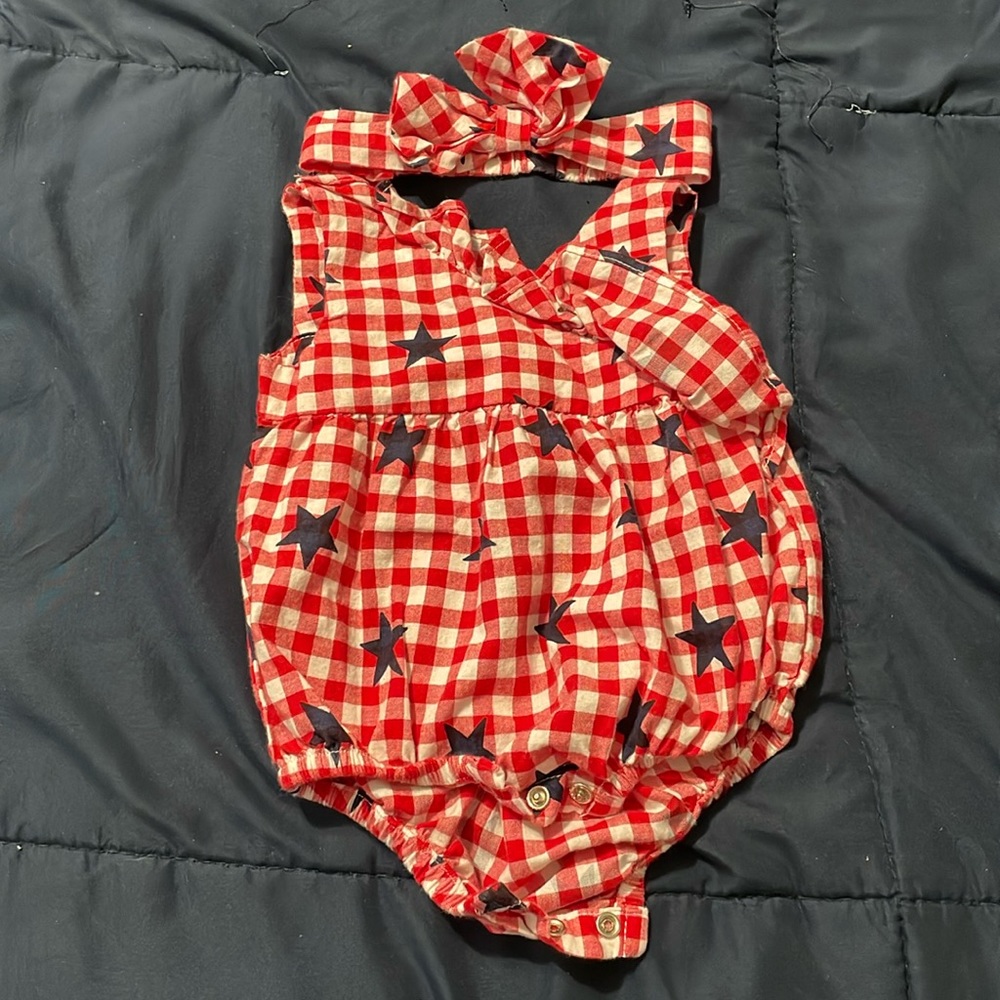 Worn Once! Baby Girl Red White & Blue Star Outfit